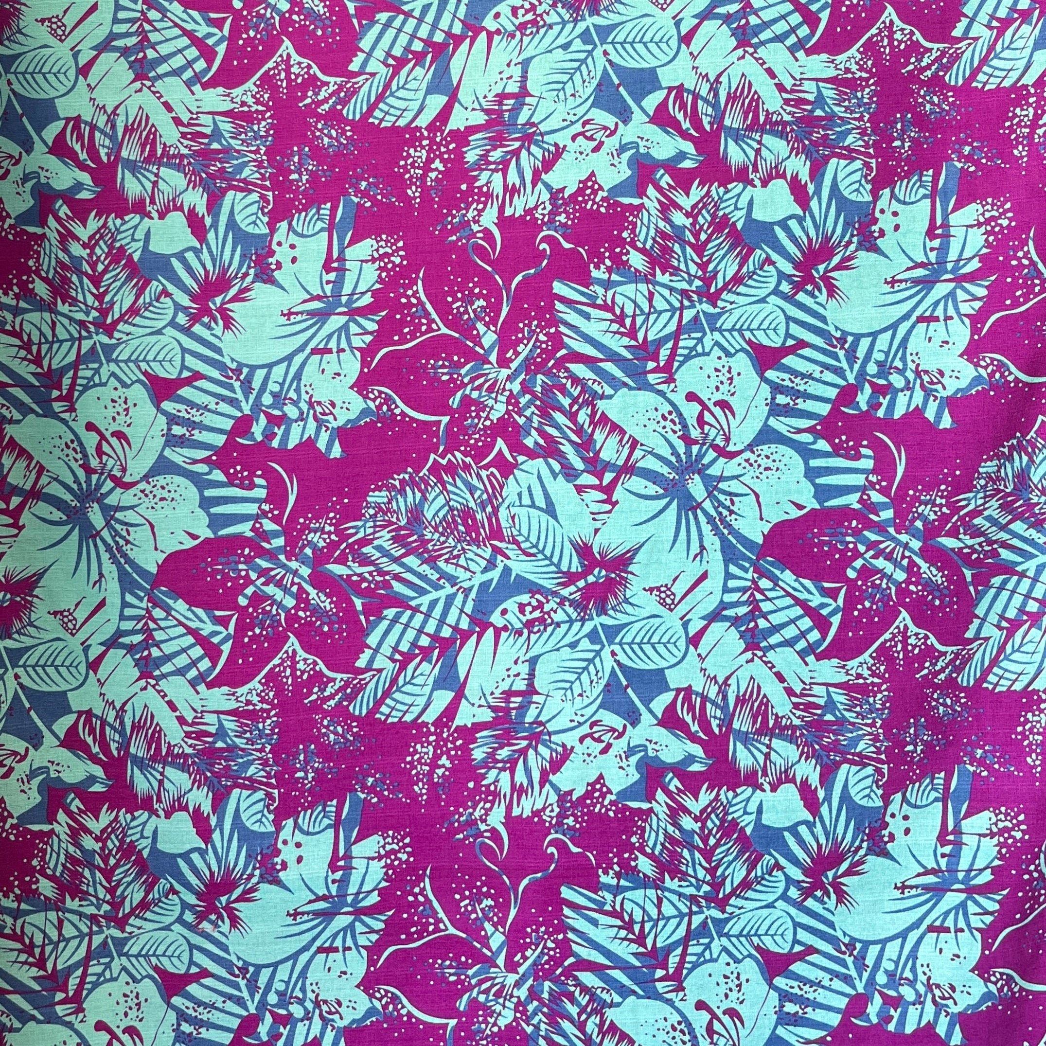 Hibiscus Plumeria Tropical Leaves Cotton Light Barkcloth Fabric | Islands Fabric