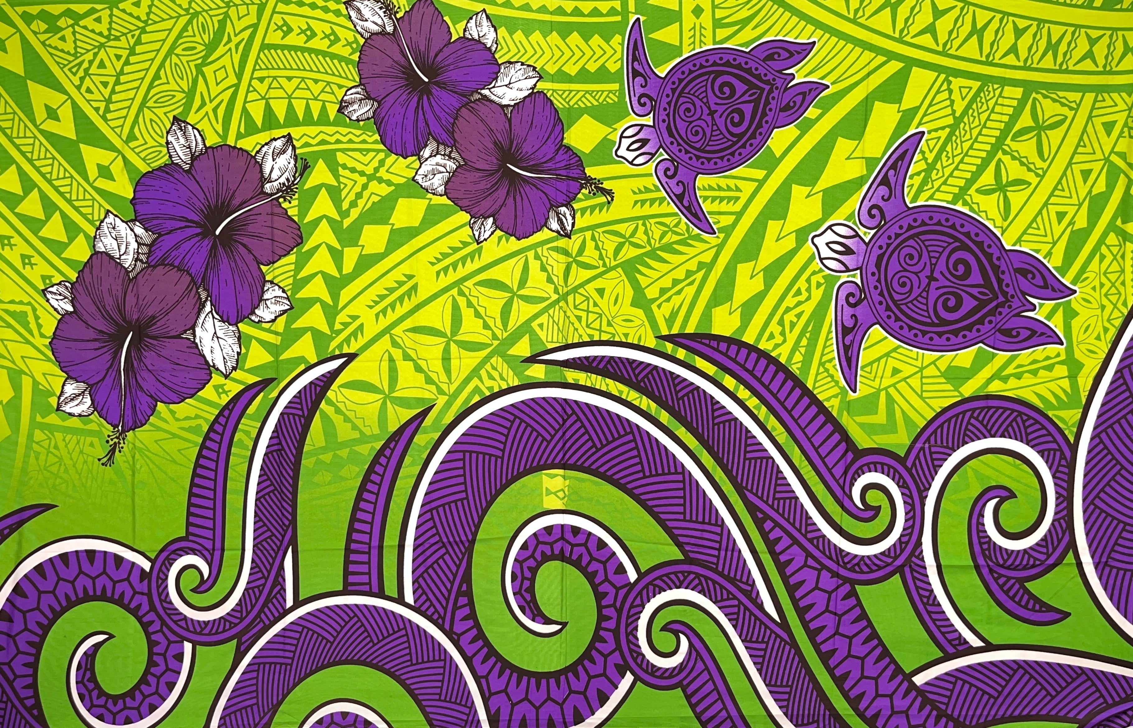 Hibiscus Turtles Waves Polyester Sarong | Islands Fabric