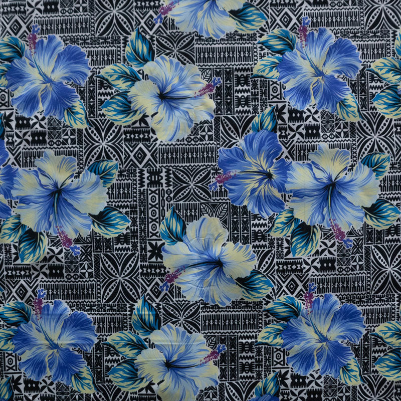 Hibiscus Flowers on traditional Tapa Polyester Fabric | Islands Fabric