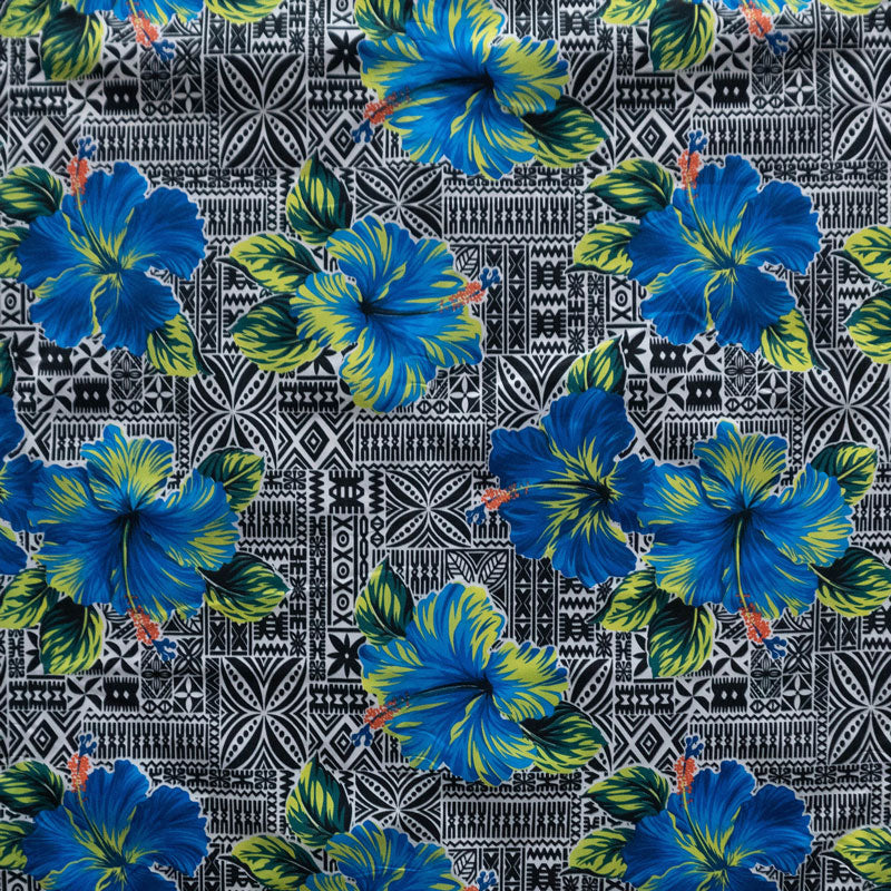 Hibiscus Flowers on traditional Tapa Polyester Fabric | Islands Fabric