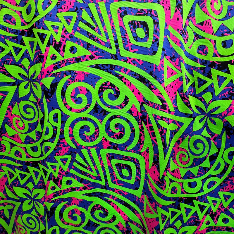 Traditional Polynesian Tribal Neon Tie-Dye Fabric | Cotton