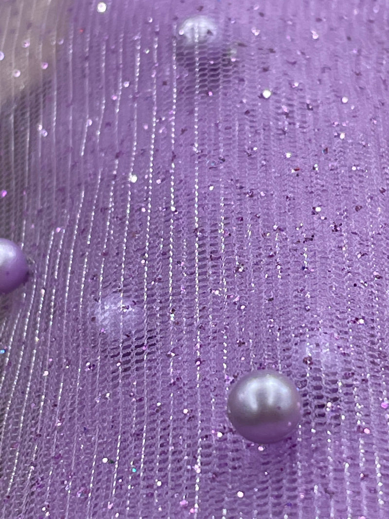 Glitter Mesh Fabric with Scattered Pearls 2-Way Stretch | Lace USA -  Net Pearls