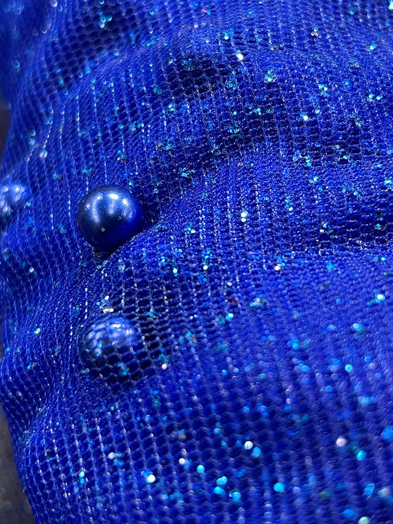 Glitter Mesh Fabric with Scattered Pearls 2-Way Stretch | Lace USA -  Net Pearls