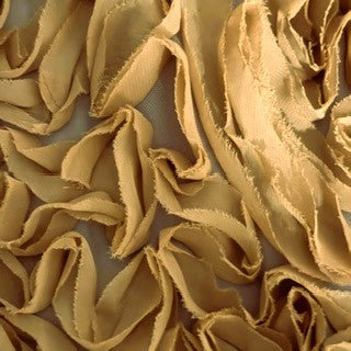 Stretch Nylon Power Mesh with Flamingo Chiffon Appliqué | Spandex Palace Gold