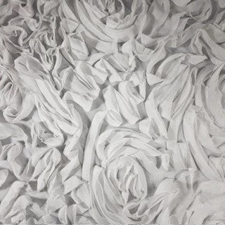 Stretch Nylon Power Mesh with Flamingo Chiffon Appliqué | Spandex Palace White