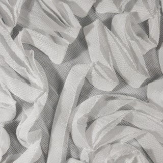 Stretch Nylon Power Mesh with Flamingo Chiffon Appliqué | Spandex Palace White
