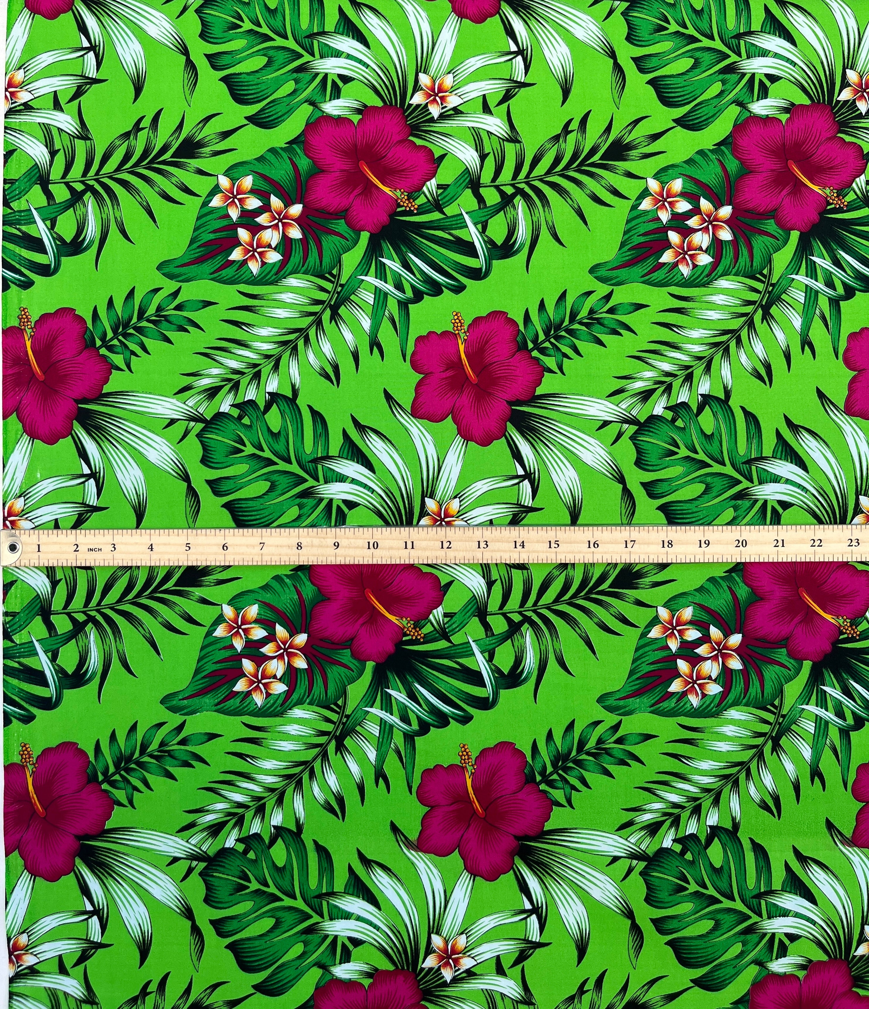 Hibiscus Plumeria Tropical Leaves All Over Design Cotton Fabric | Islands Fabric