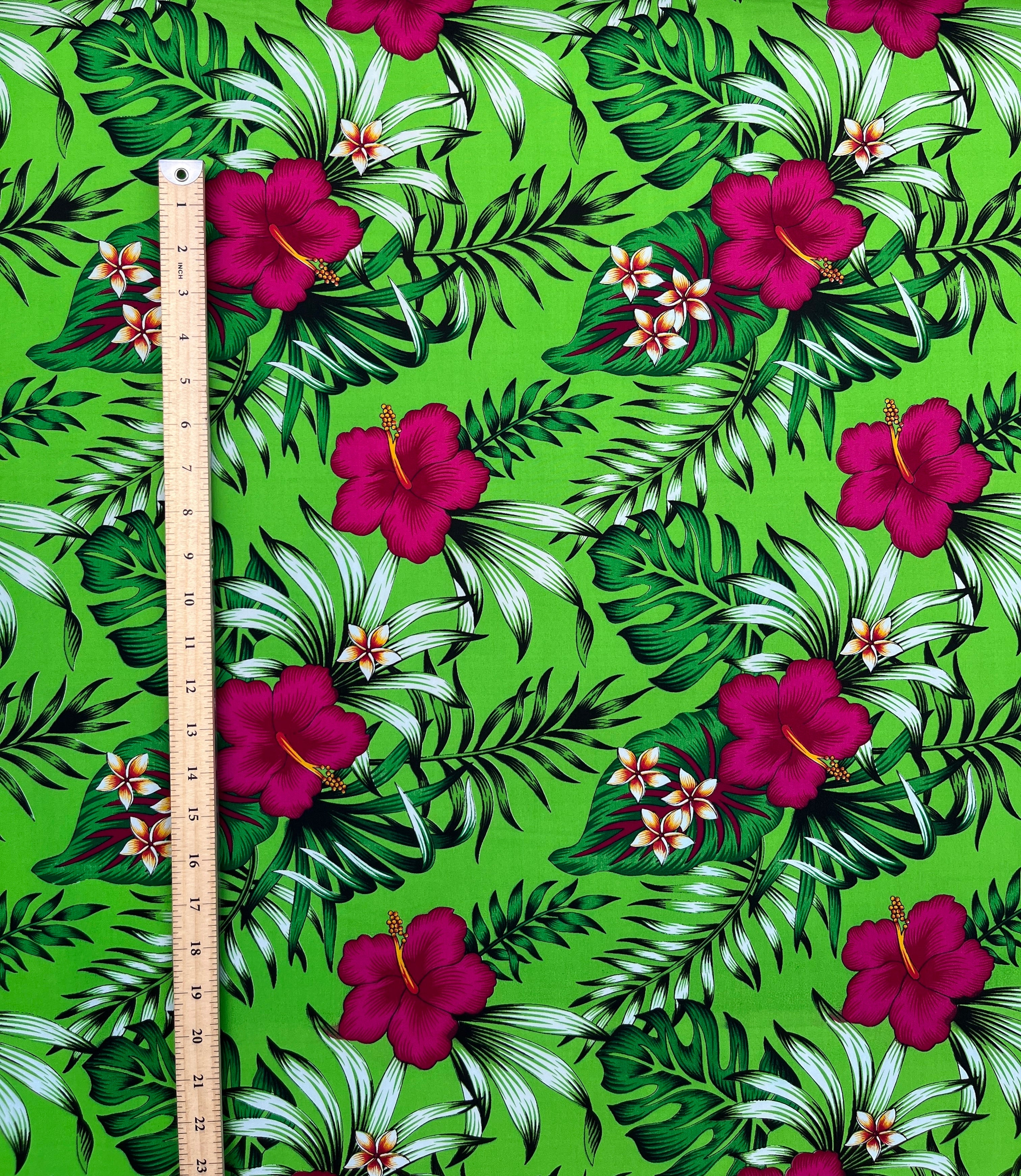 Hibiscus Plumeria Tropical Leaves All Over Design Cotton Fabric | Islands Fabric
