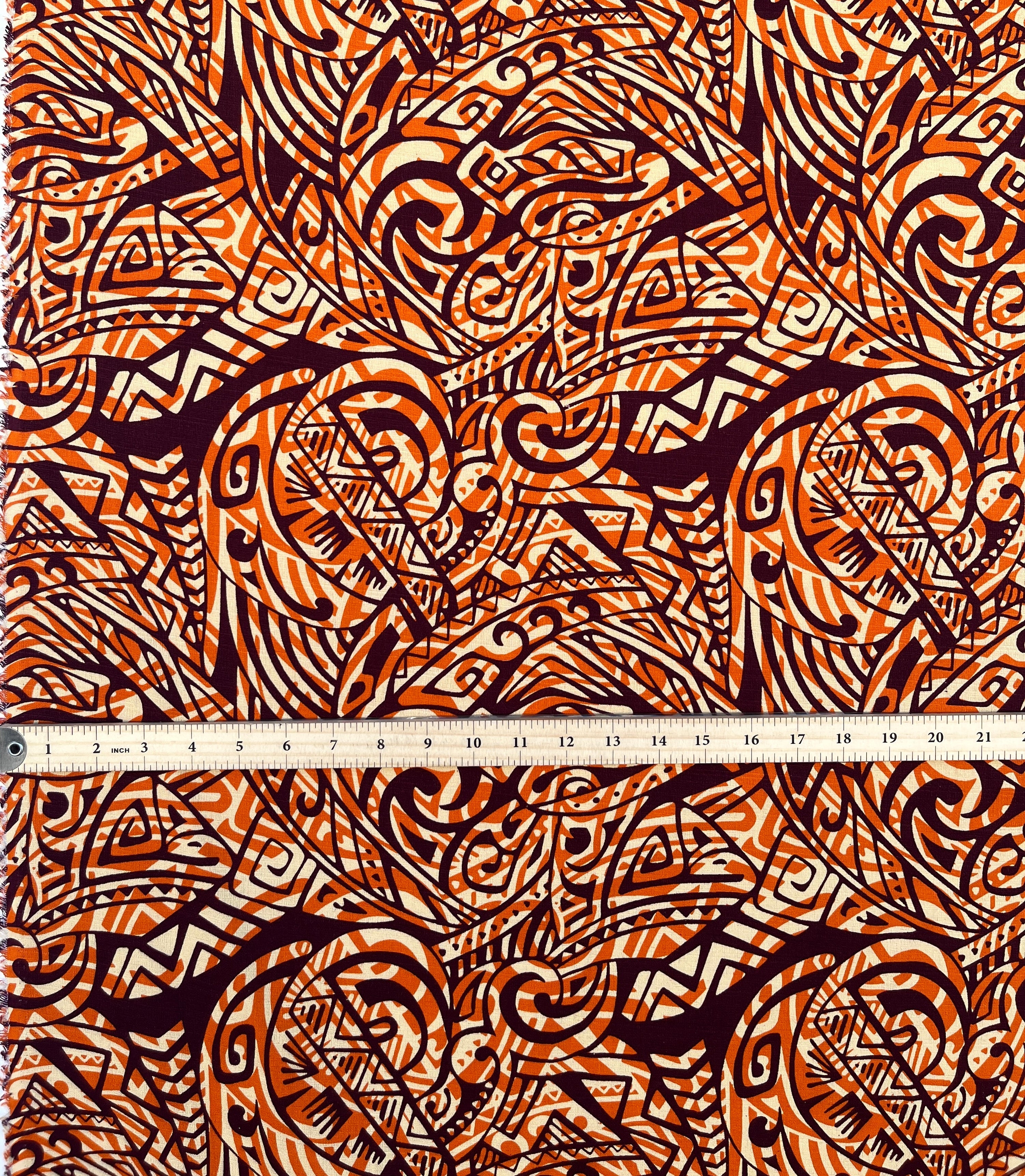 Traditional Polynesian Tattoo Swirl design Cotton Light Barkcloth Fabric | Islands Fabric