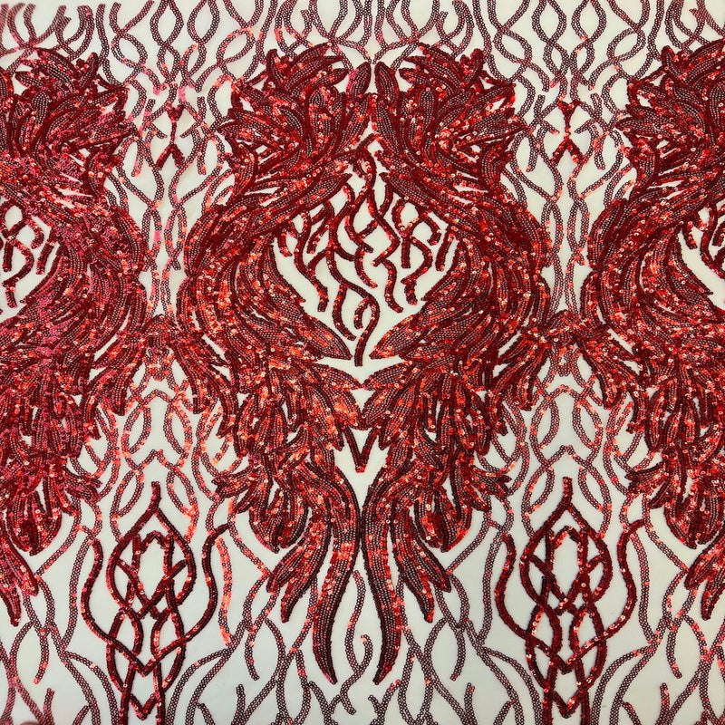 Red Lioness Stretch Sequins Lace Fabric