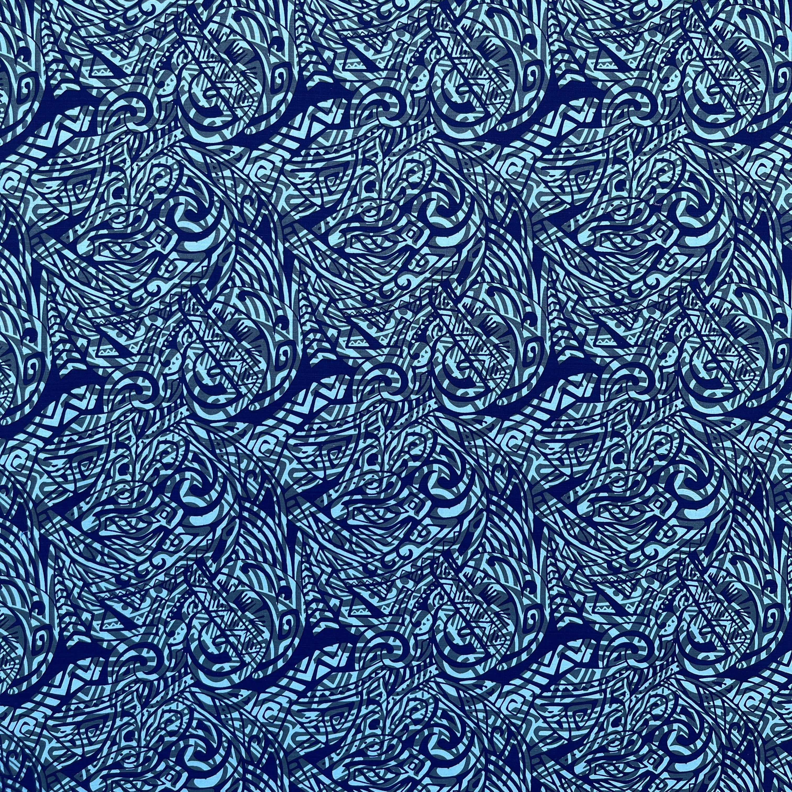 Traditional Polynesian Tattoo Swirl design Cotton Light Barkcloth Fabric | Islands Fabric