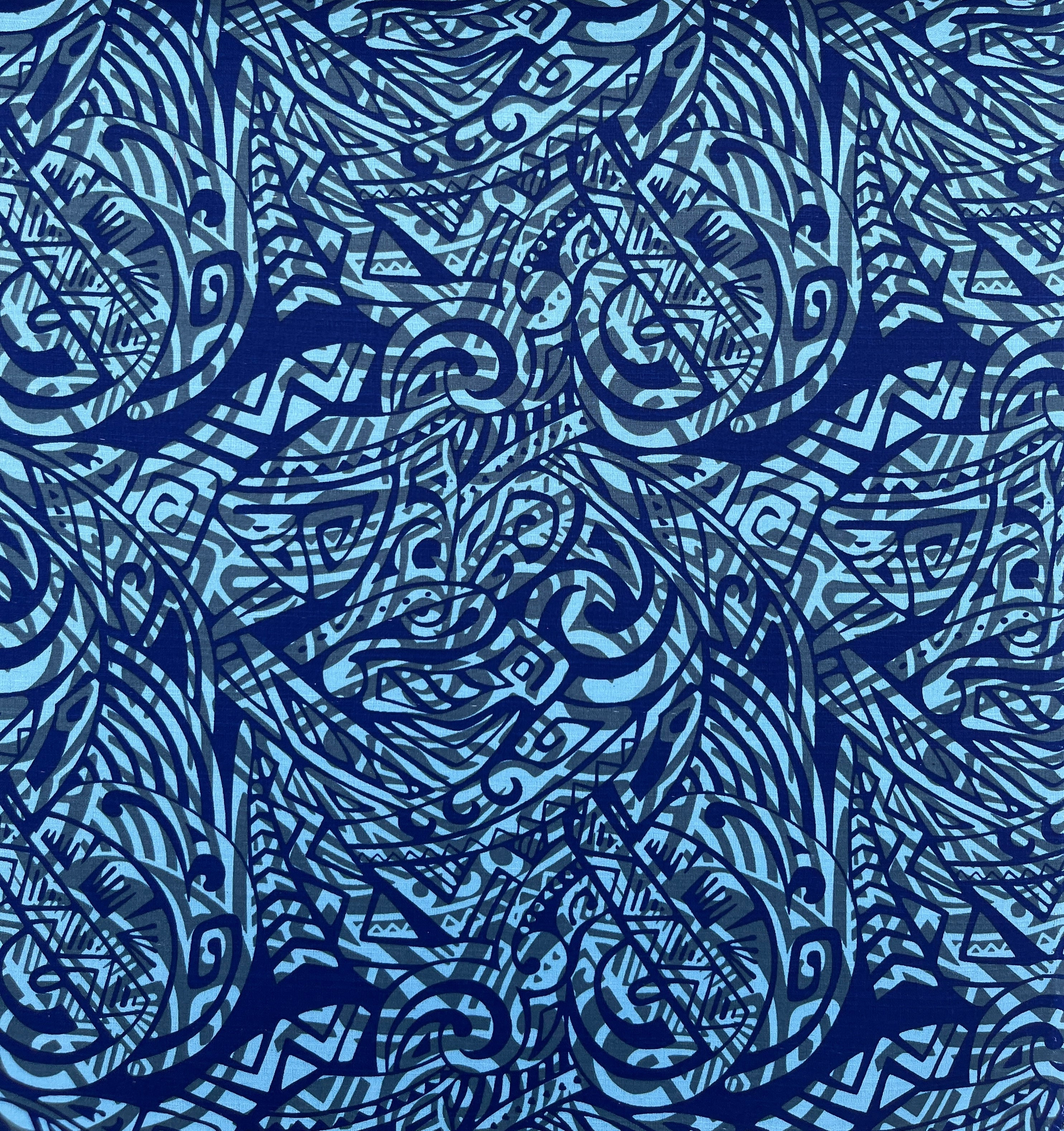 Traditional Polynesian Tattoo Swirl design Cotton Light Barkcloth Fabric | Islands Fabric