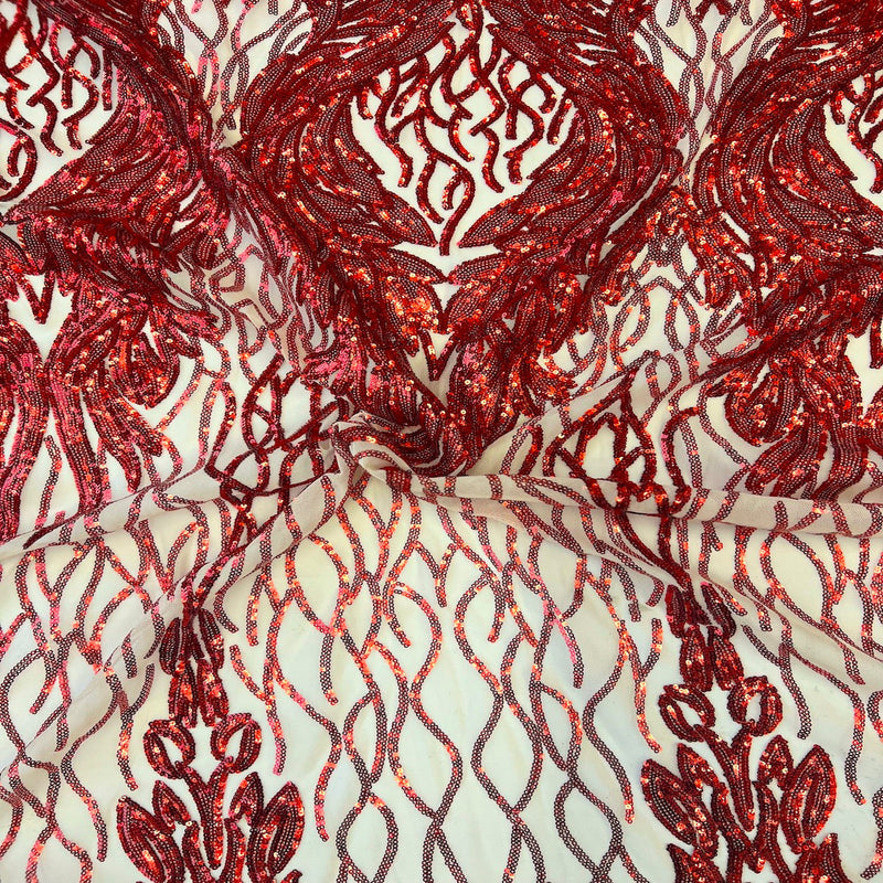 Red Lioness Stretch Sequins Lace Fabric