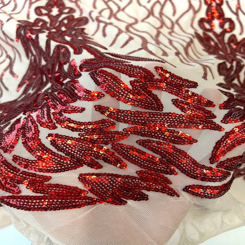 Red Lioness Stretch Sequins Lace Fabric