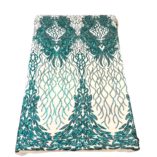 Teal Green Lioness Stretch Sequins Lace Fabric