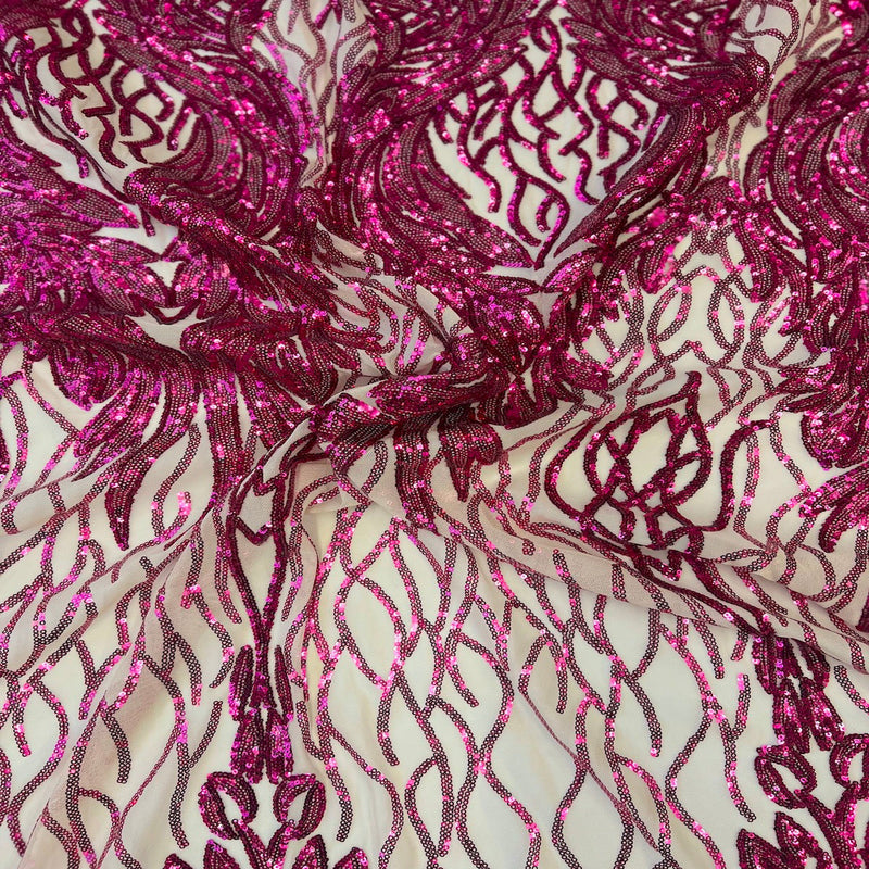 Fuchsia Lioness Stretch Sequins Lace Fabric