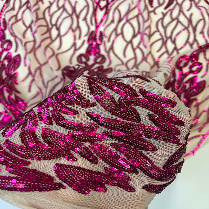 Fuchsia Lioness Stretch Sequins Lace Fabric