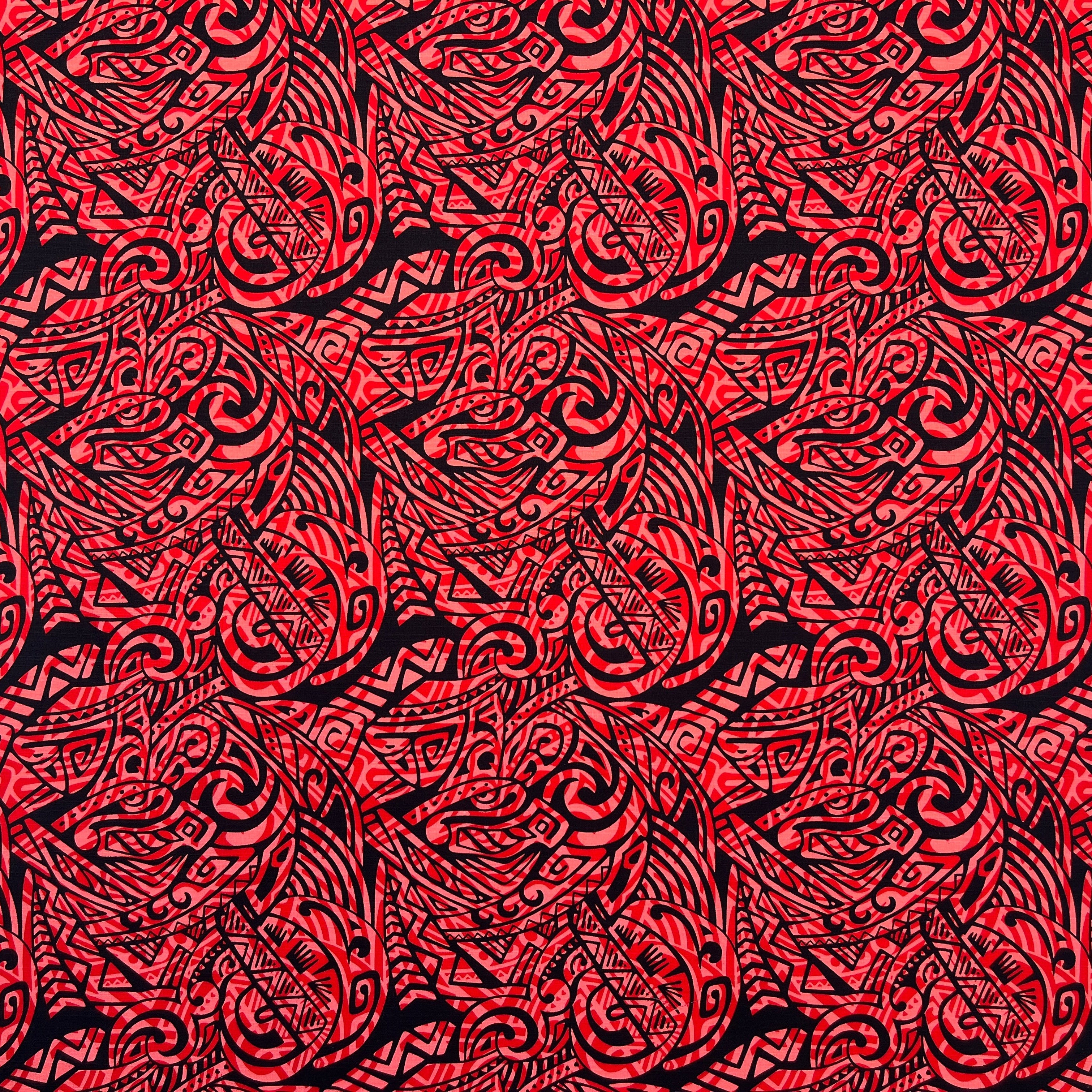 Traditional Polynesian Tattoo Swirl design Cotton Light Barkcloth Fabric | Islands Fabric