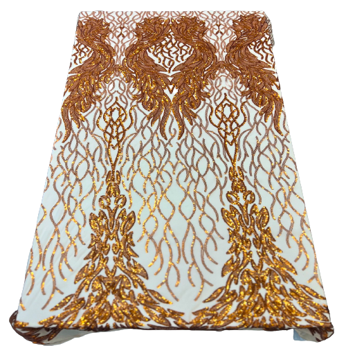 Rust Orange Lioness Stretch Sequins Lace Fabric