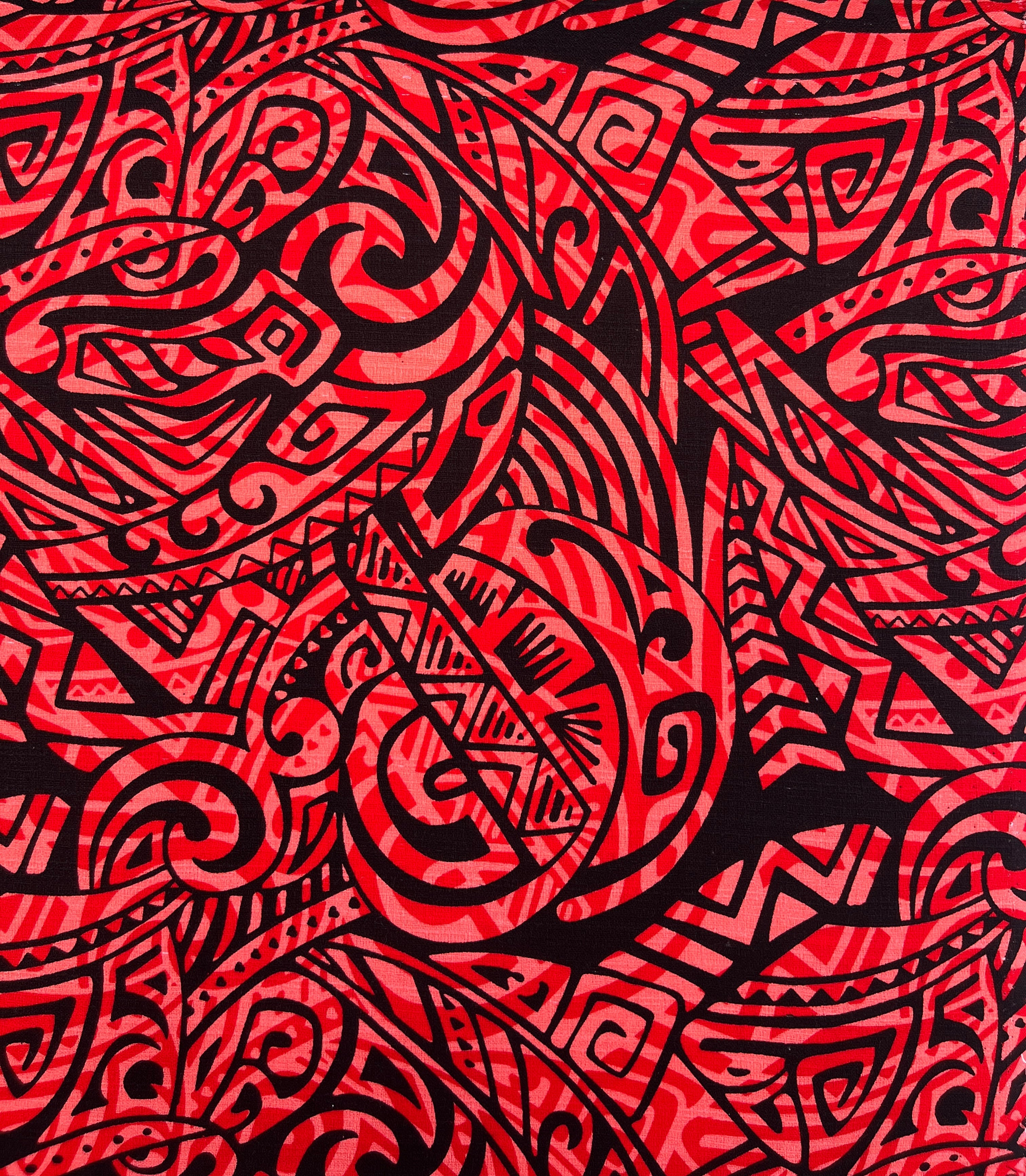 Traditional Polynesian Tattoo Swirl design Cotton Light Barkcloth Fabric | Islands Fabric