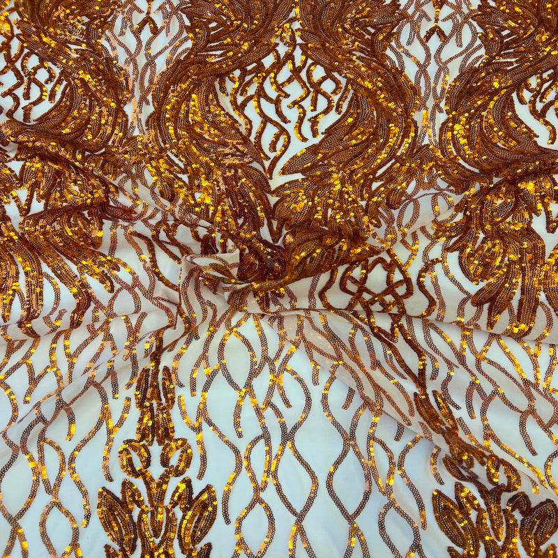 Rust Orange Lioness Stretch Sequins Lace Fabric