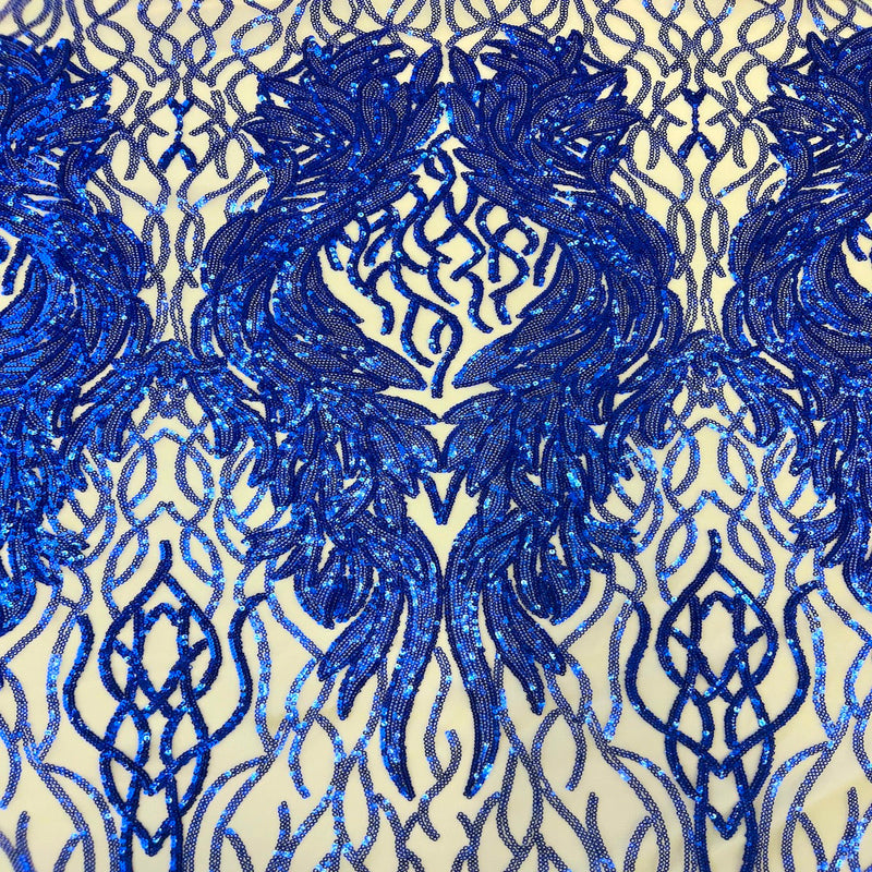 Royal Blue Lioness Stretch Sequins Lace Fabric