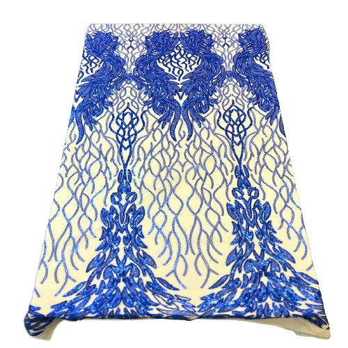 Royal Blue Lioness Stretch Sequins Lace Fabric