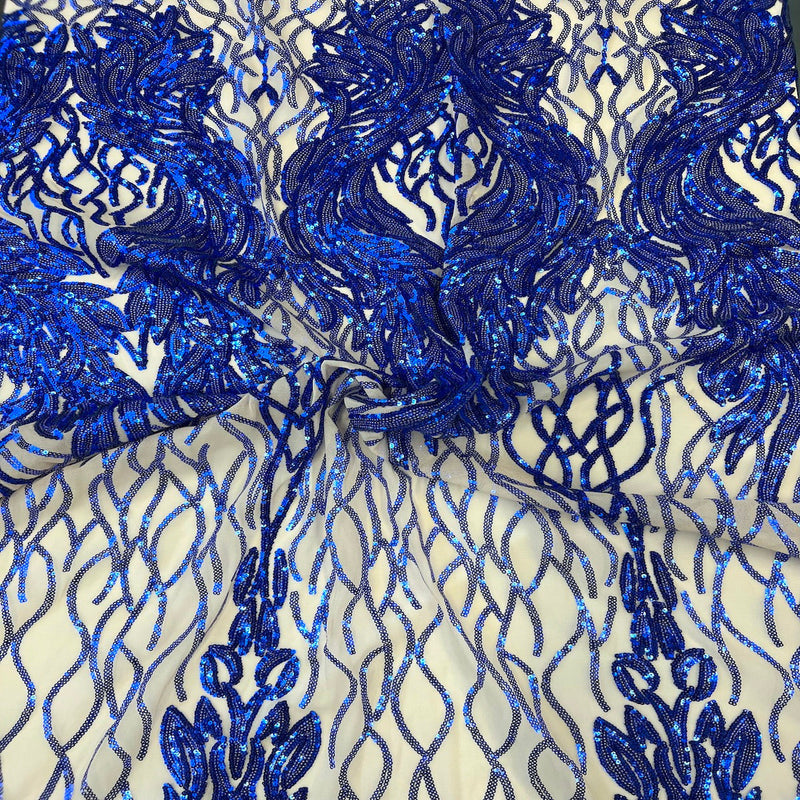 Royal Blue Lioness Stretch Sequins Lace Fabric