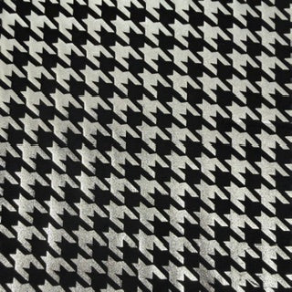 Houndstooth Foil Nylon Spandex Stretch Fabric | Spandex Palace Black Silver