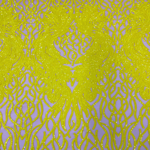 Yellow Lioness Stretch Sequins Lace Fabric