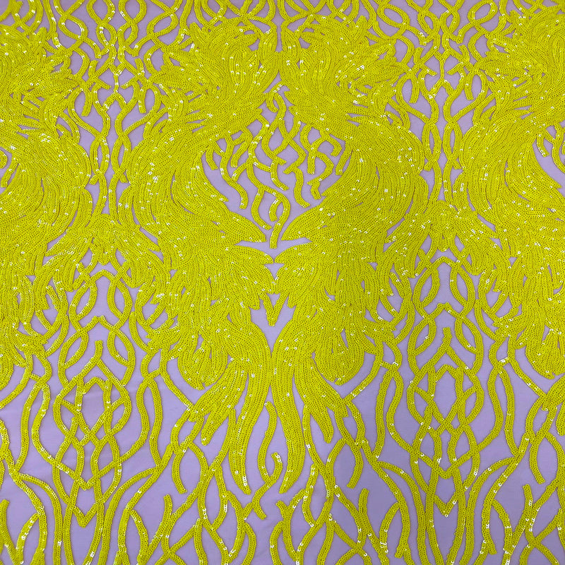 Yellow Lioness Stretch Sequins Lace Fabric