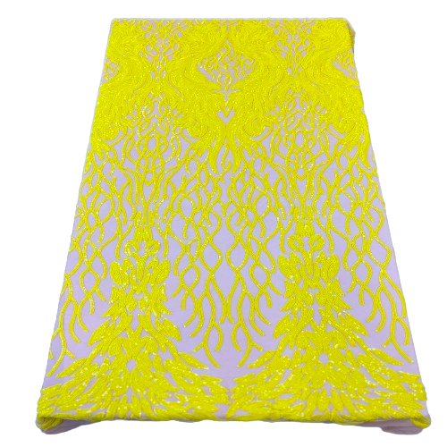 Yellow Lioness Stretch Sequins Lace Fabric