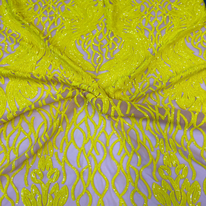 Yellow Lioness Stretch Sequins Lace Fabric