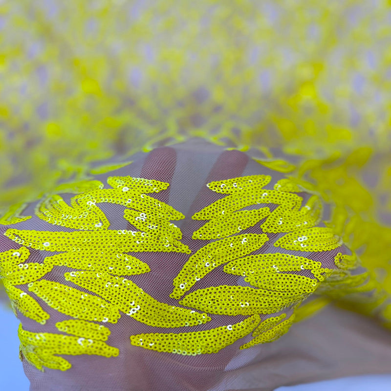 Yellow Lioness Stretch Sequins Lace Fabric