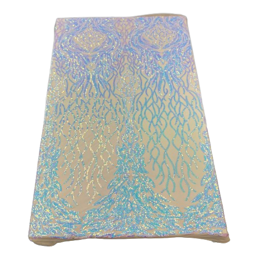 Pearl Blue Iridescent Lioness Stretch Sequins Lace Fabric