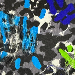 Distressed Graffiti Print Mechanical Stretch Knit | Spandex Palace Lime