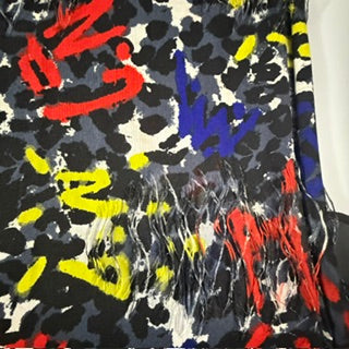 Distressed Graffiti Print Mechanical Stretch Knit | Spandex Palace Orange