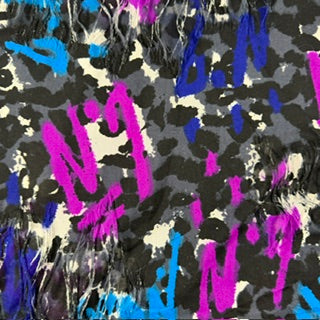 Distressed Graffiti Print Mechanical Stretch Knit | Spandex Palace Magenta