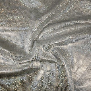 Hologram Dot Stretch Nylon Spandex Tricot | Spandex Palace White Silver