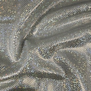 Hologram Dot Stretch Nylon Spandex Tricot | Spandex Palace White Silver