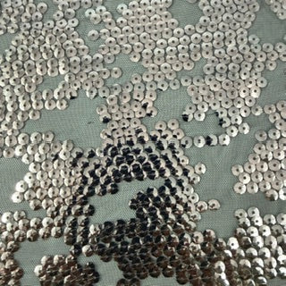 Nugget Embroidered Sequin Mechanical Stretch Mesh | Spandex Palace Gray