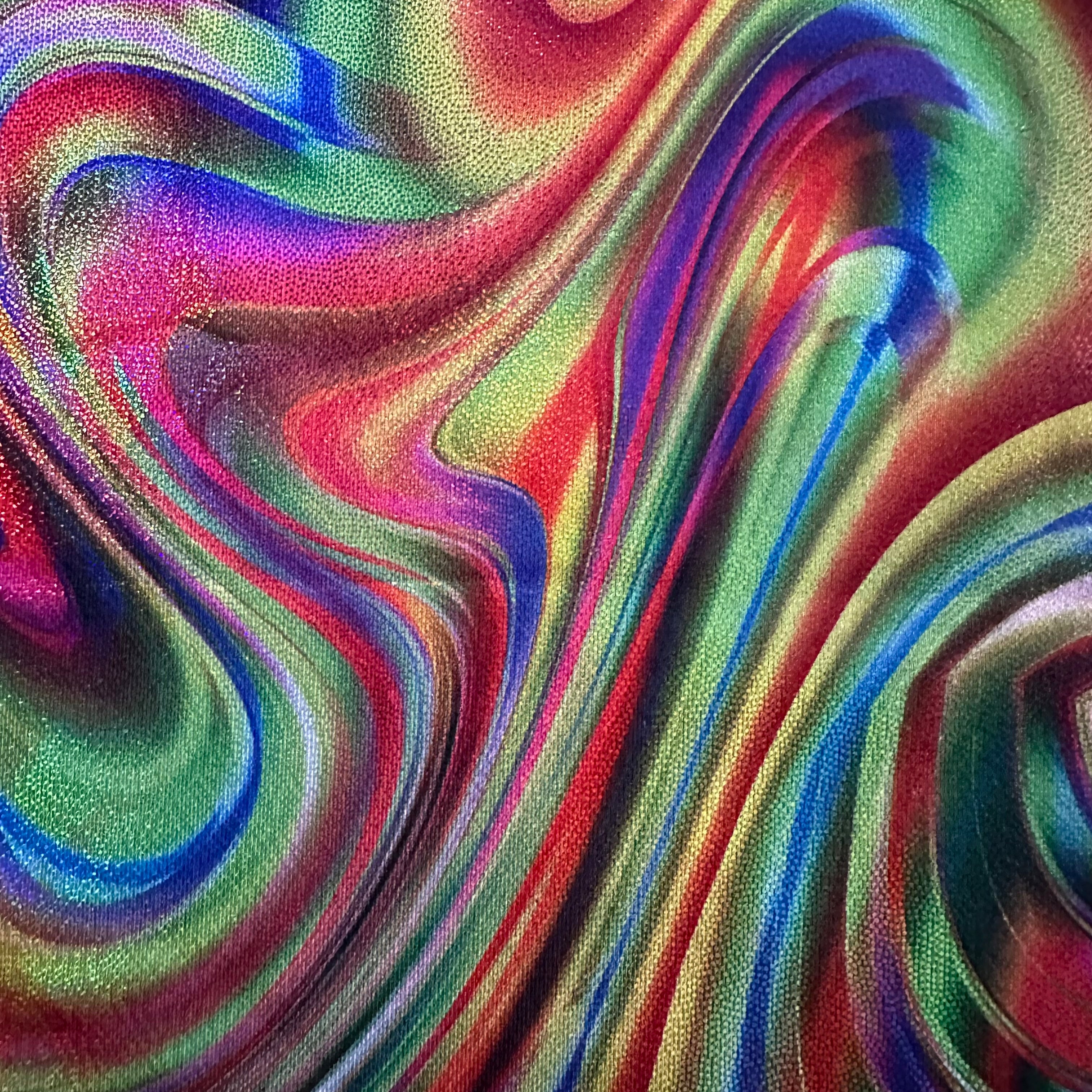 4 Way Polyester Spandex Volcano Digital Abstract Rainbow Lime Blue Combo