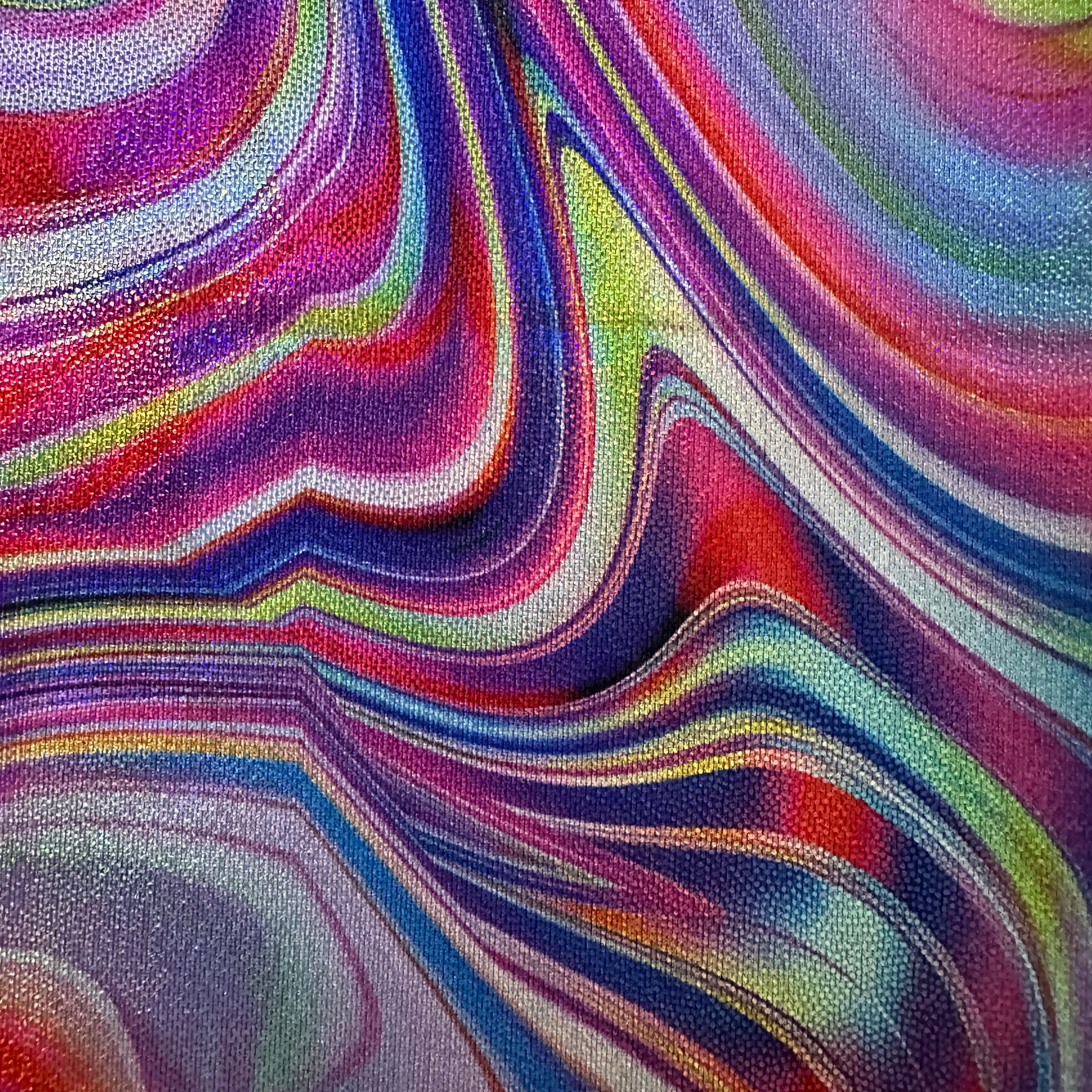 4 Way Polyester Spandex Volcano Digital Abstract Rainbow Pink Blue Combo