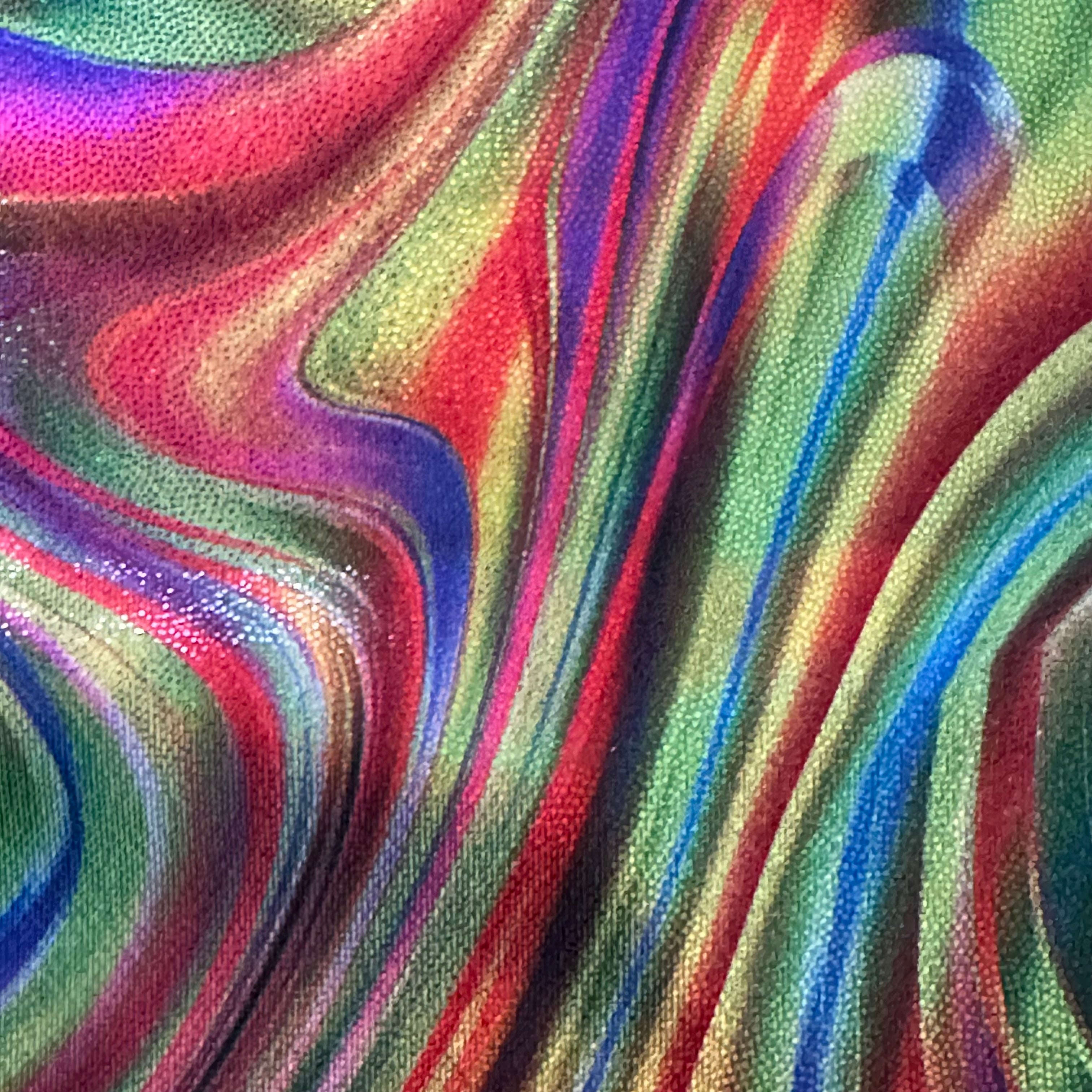 4 Way Polyester Spandex Volcano Digital Abstract Rainbow Lime Blue Combo