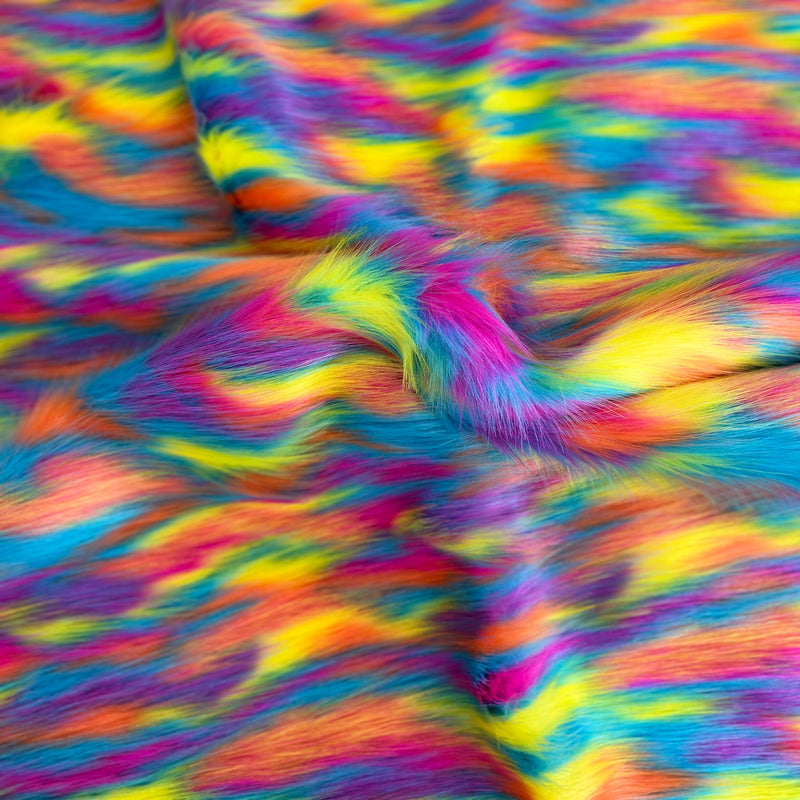 Rainbow Multicolor Ysidro Long Pile Faux Fur Fabric