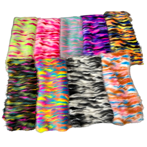 Black Multicolor Ysidro Long Pile Faux Fur Fabric