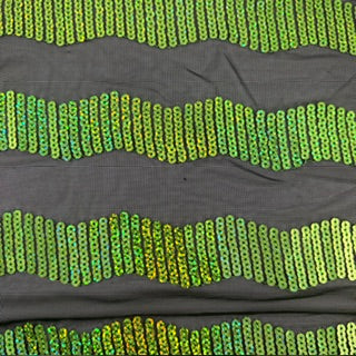 Zig-Zag 5mm Sequin Stretch Power Mesh Fabric | Spandex Palace Black  Green