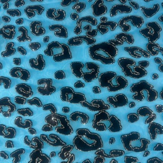 Leopard Flocking Stretch Power Mesh Fabric | 55" Cuttable | Spandex Palace Turq