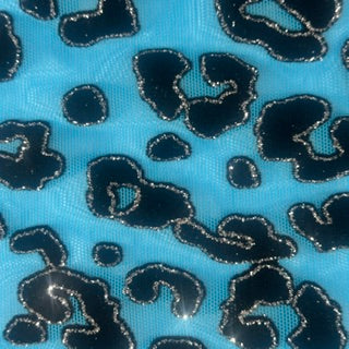Leopard Flocking Stretch Power Mesh Fabric | 55" Cuttable | Spandex Palace Turq