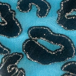 Leopard Flocking Stretch Power Mesh Fabric | 55" Cuttable | Spandex Palace Turq